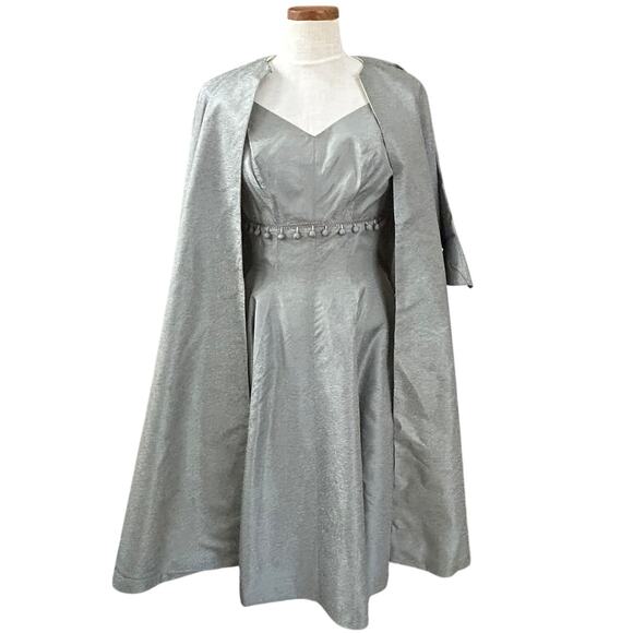 Vintage 1950s Dress Jacket Set XS Sweetheart Neckline Formal Elegant Grey 50s - Picture 1 of 16